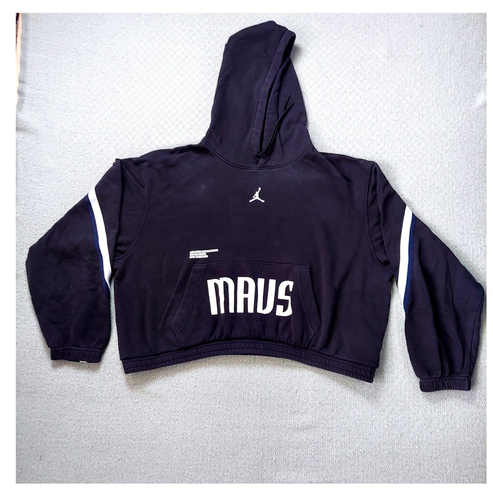 Jordan Hoodie Women XL Black Dallas Mavericks Mavs Cropped NBA Sweatshirt